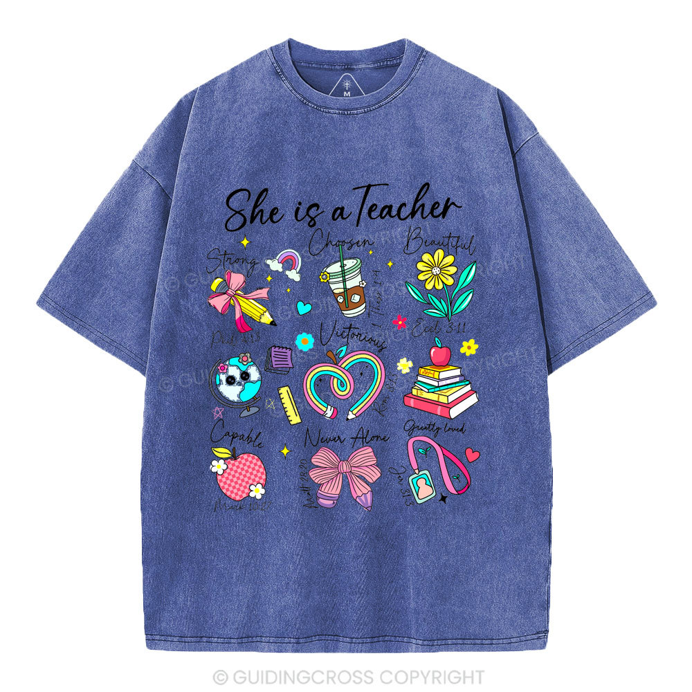 She Is Teacher Christian Washed T-Shirt