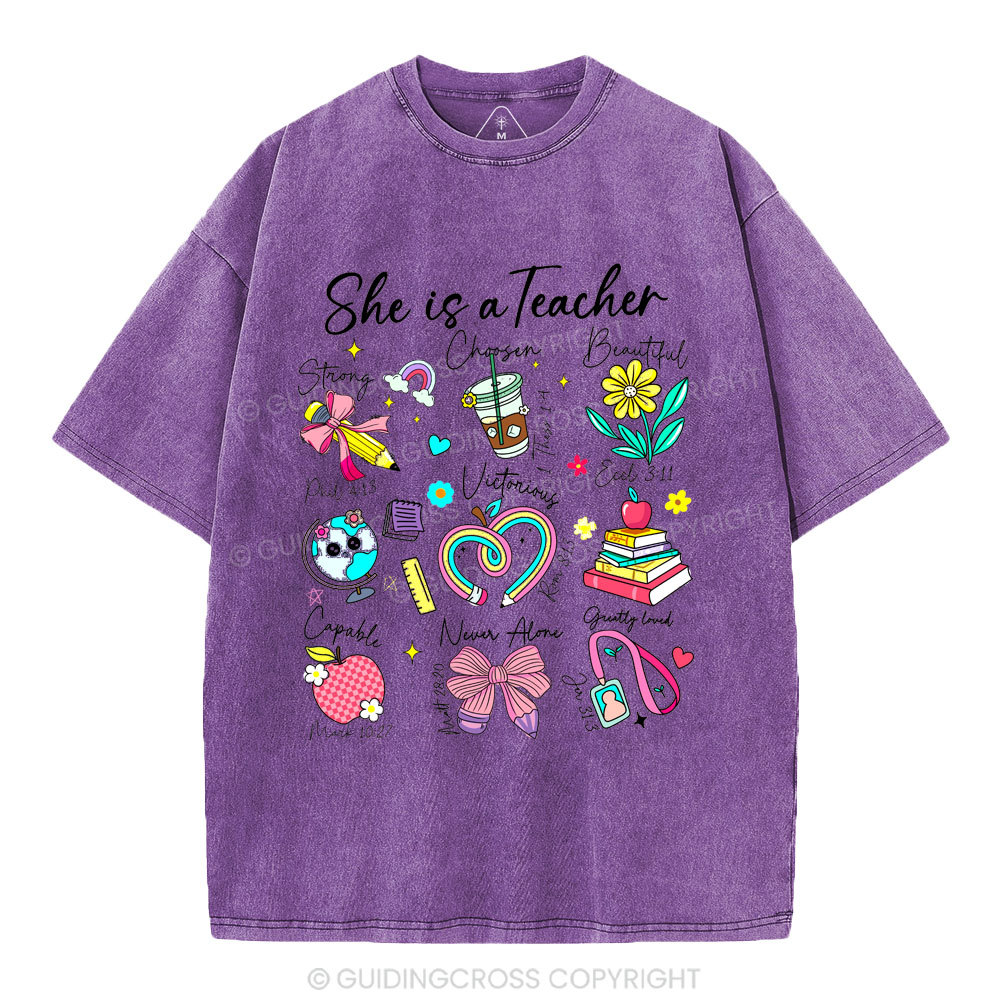 She Is Teacher Christian Washed T-Shirt