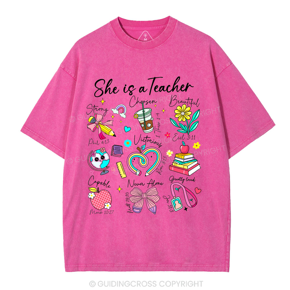 She Is Teacher Christian Washed T-Shirt