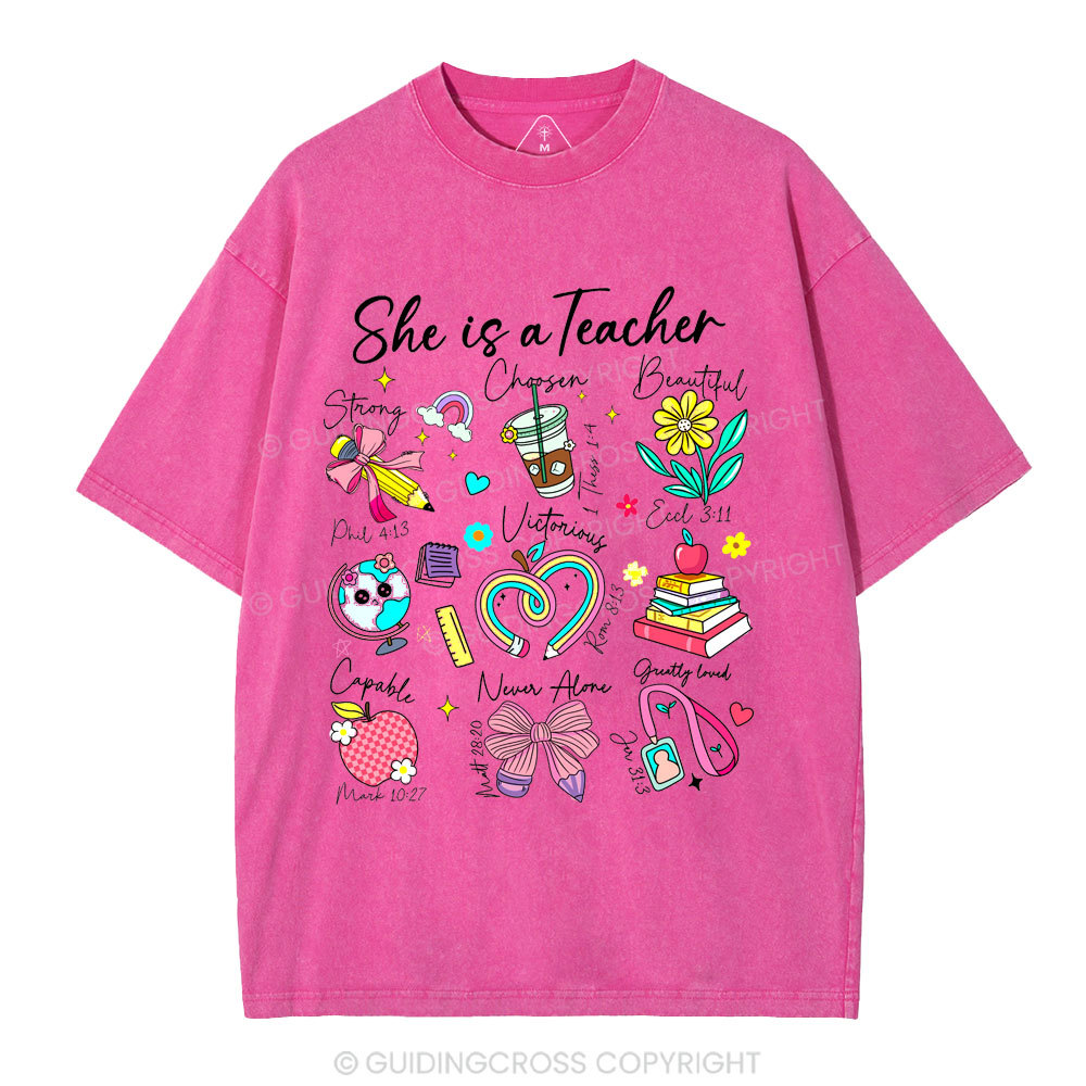 She Is Teacher Christian Washed T-Shirt