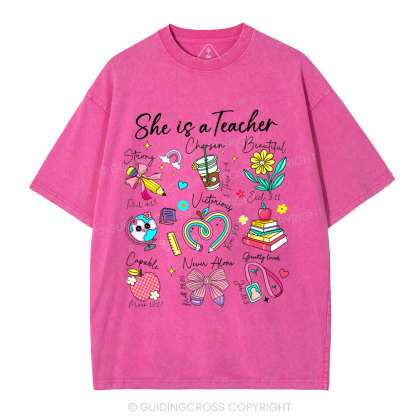 She Is Teacher Christian Washed T-Shirt