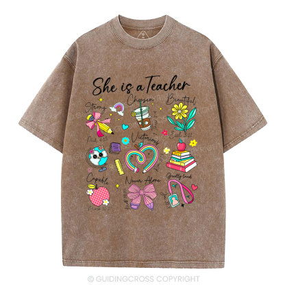 She Is Teacher Christian Washed T-Shirt