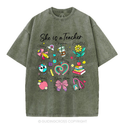 She Is Teacher Christian Washed T-Shirt