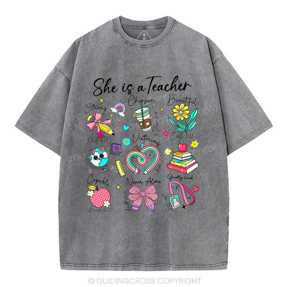 She Is Teacher Christian Washed T-Shirt