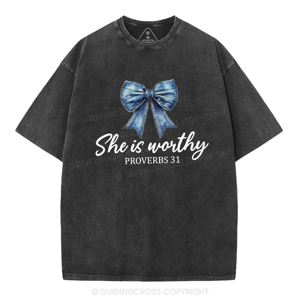 She Is Worthy Christian Washed T-Shirt