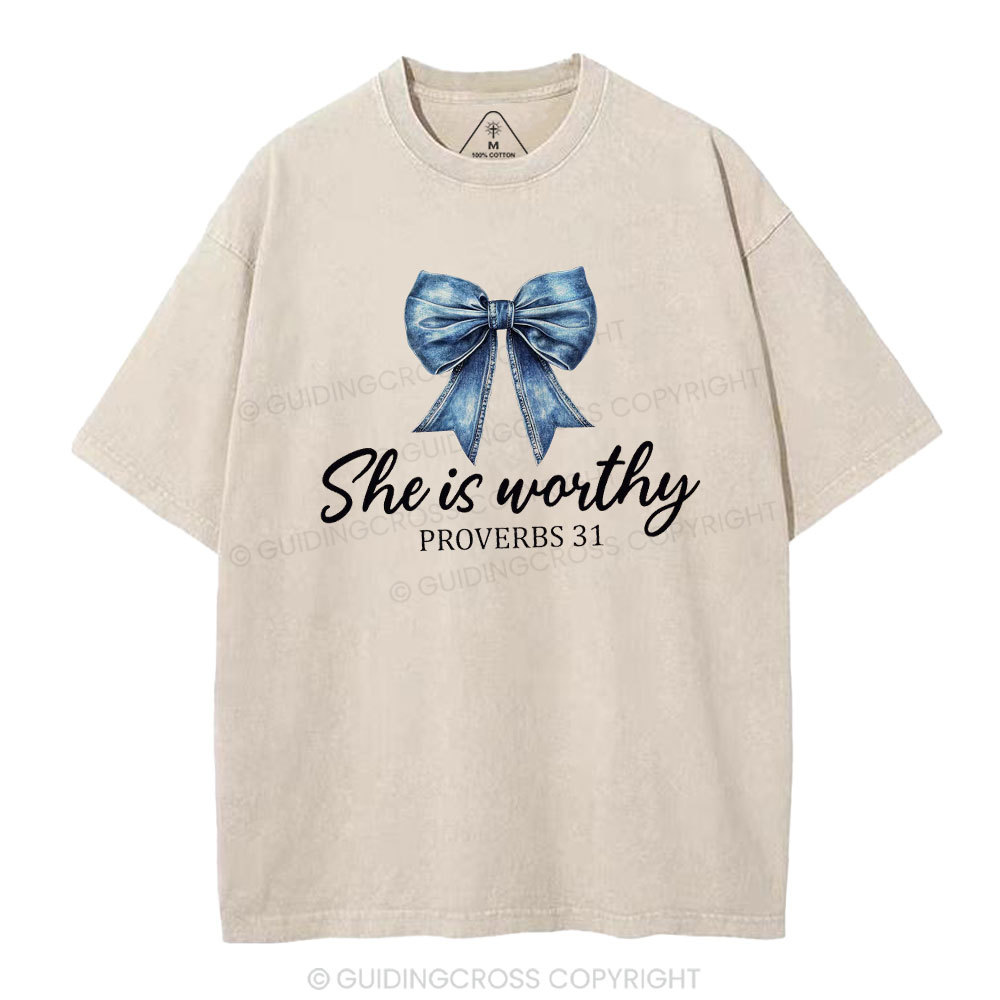 She Is Worthy Christian Washed T-Shirt