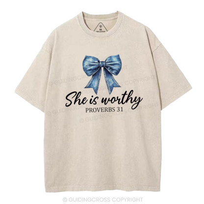 She Is Worthy Christian Washed T-Shirt