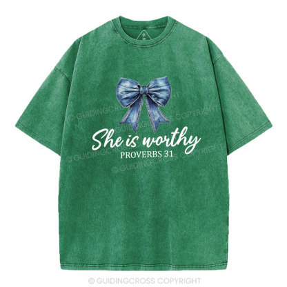 She Is Worthy Christian Washed T-Shirt