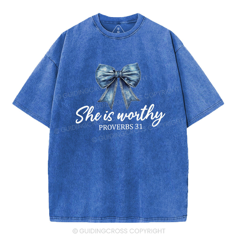 She Is Worthy Christian Washed T-Shirt