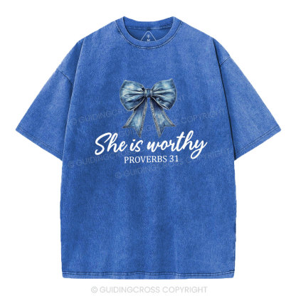 She Is Worthy Christian Washed T-Shirt
