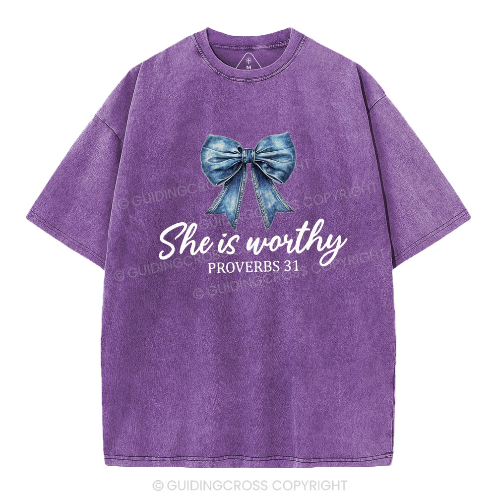 She Is Worthy Christian Washed T-Shirt