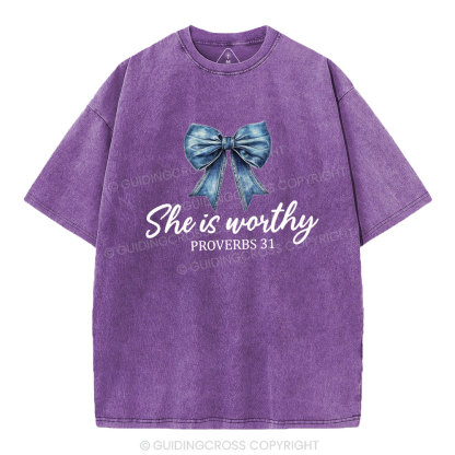 She Is Worthy Christian Washed T-Shirt