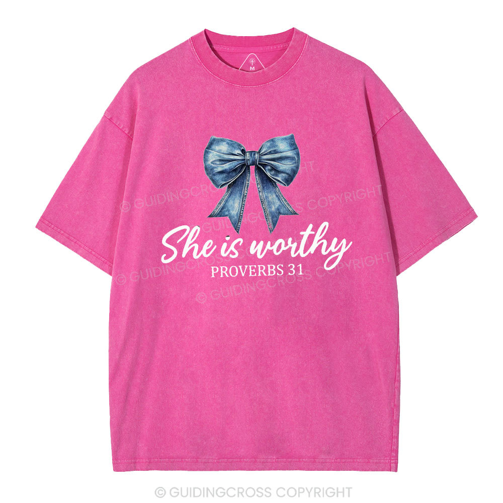 She Is Worthy Christian Washed T-Shirt