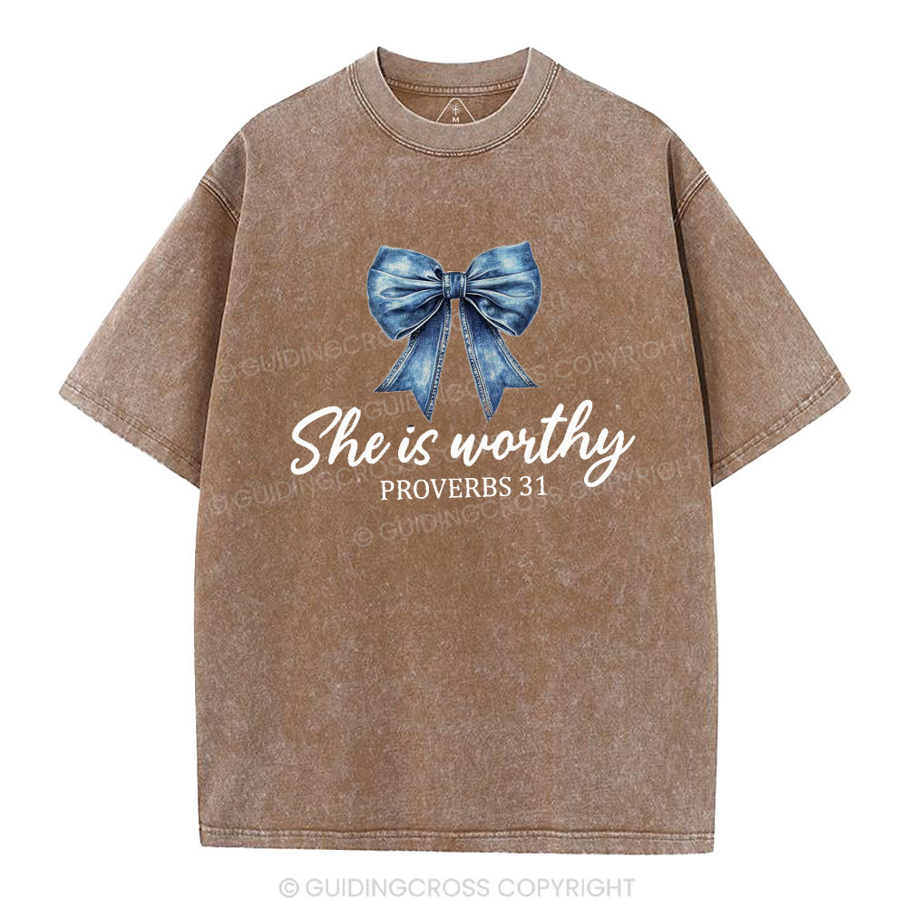 She Is Worthy Christian Washed T-Shirt
