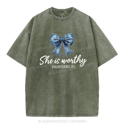 She Is Worthy Christian Washed T-Shirt