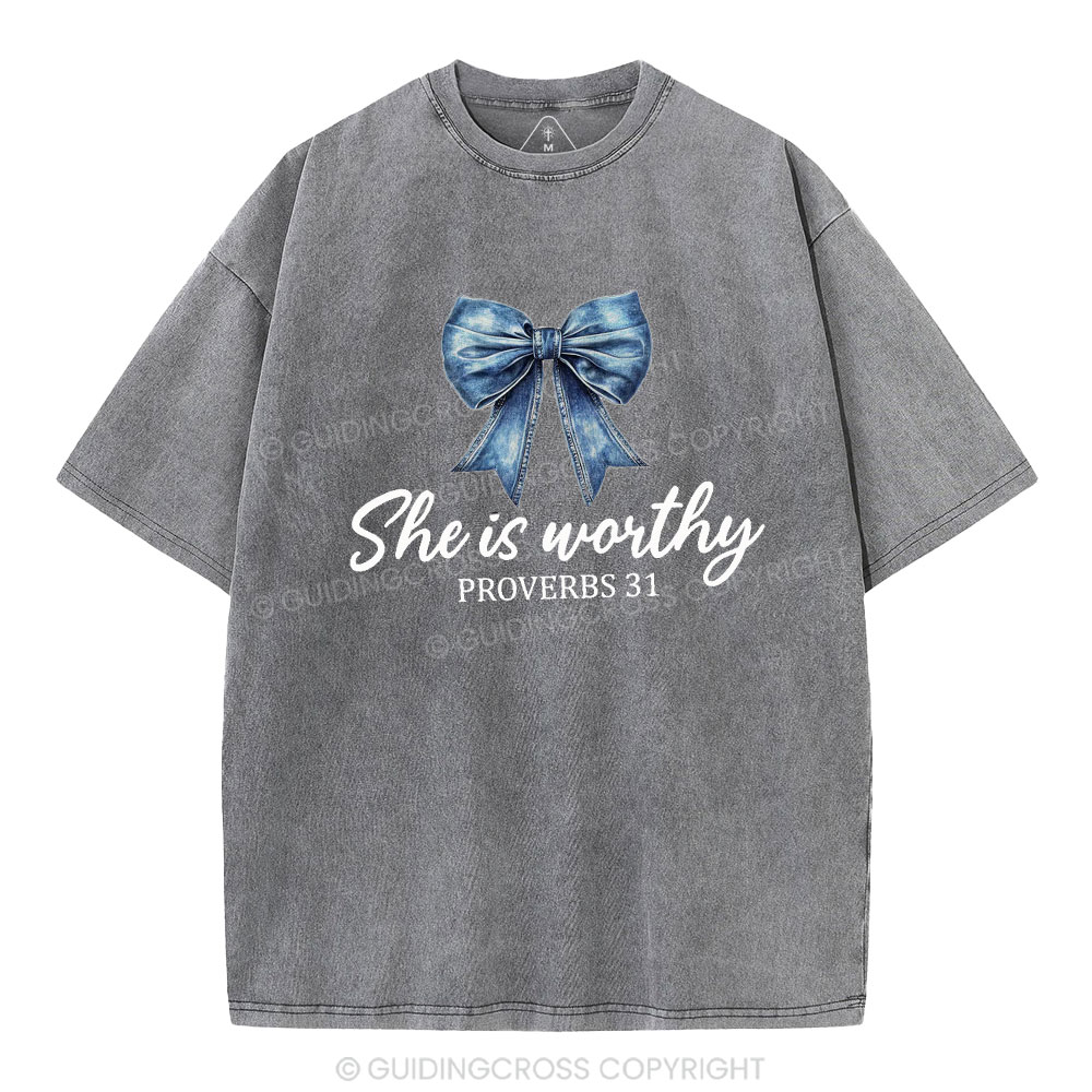 She Is Worthy Christian Washed T-Shirt