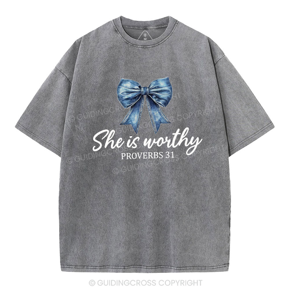 She Is Worthy Christian Washed T-Shirt