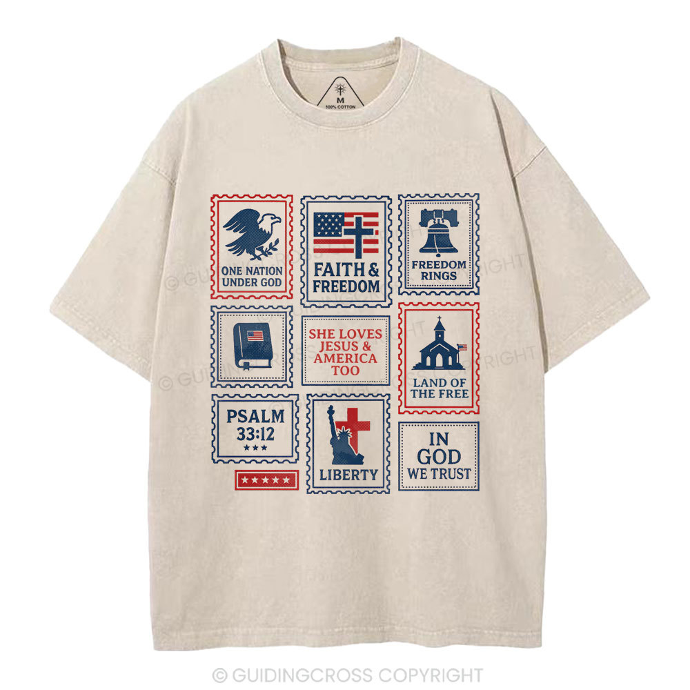 She Loves Jesus &America Too Christian Washed T-Shirt