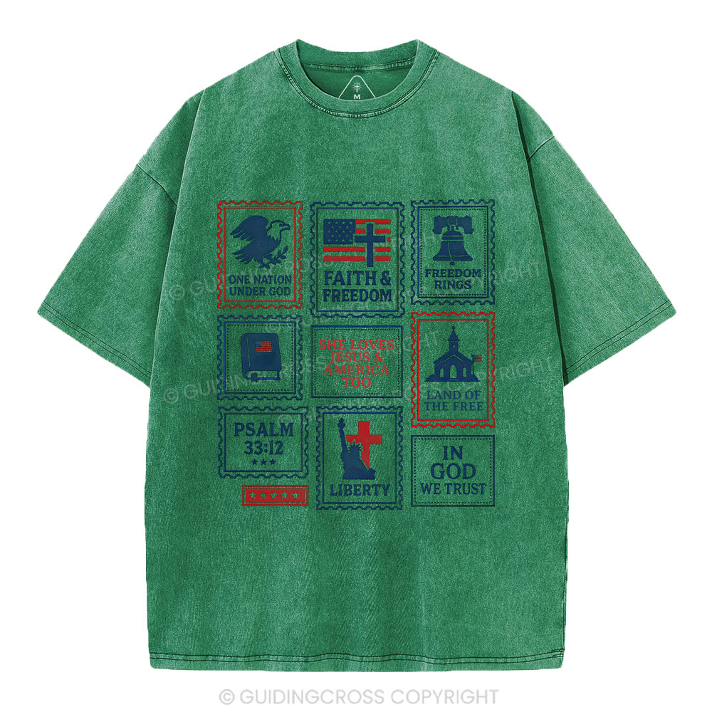 She Loves Jesus &America Too Christian Washed T-Shirt