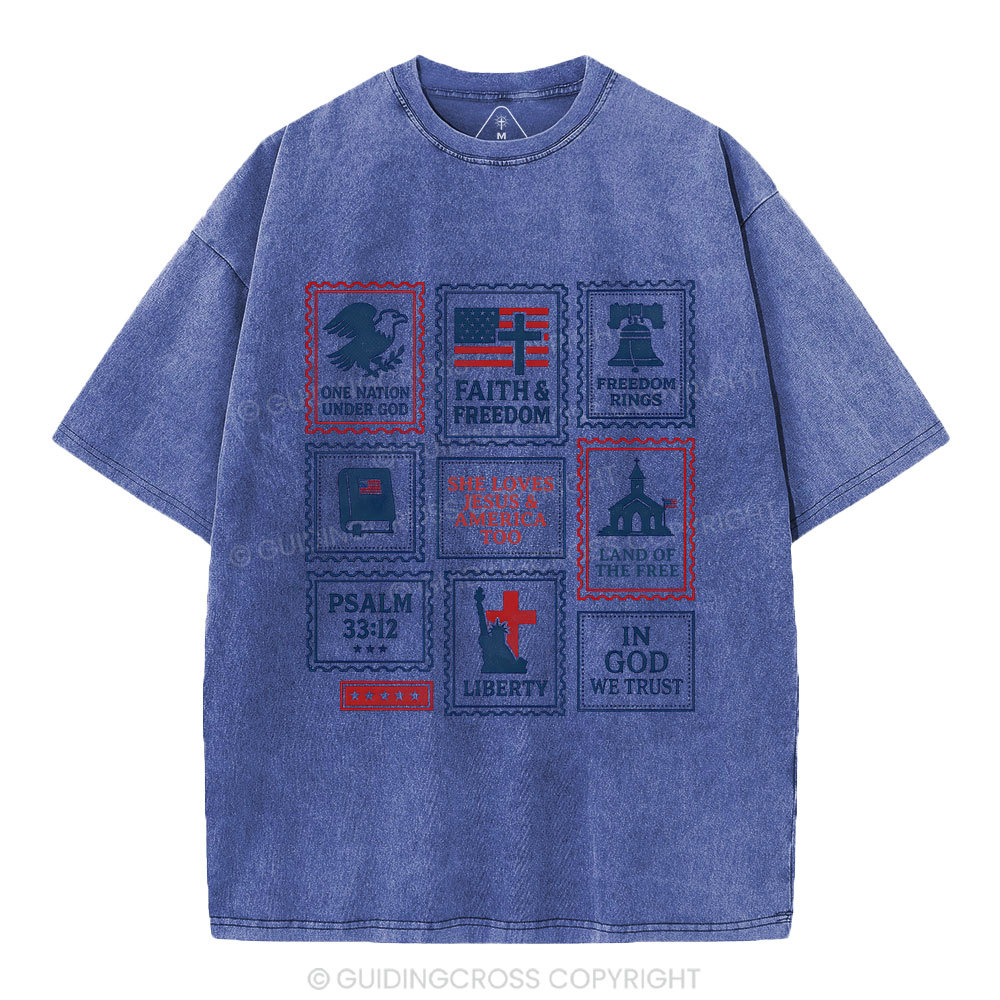 She Loves Jesus &America Too Christian Washed T-Shirt