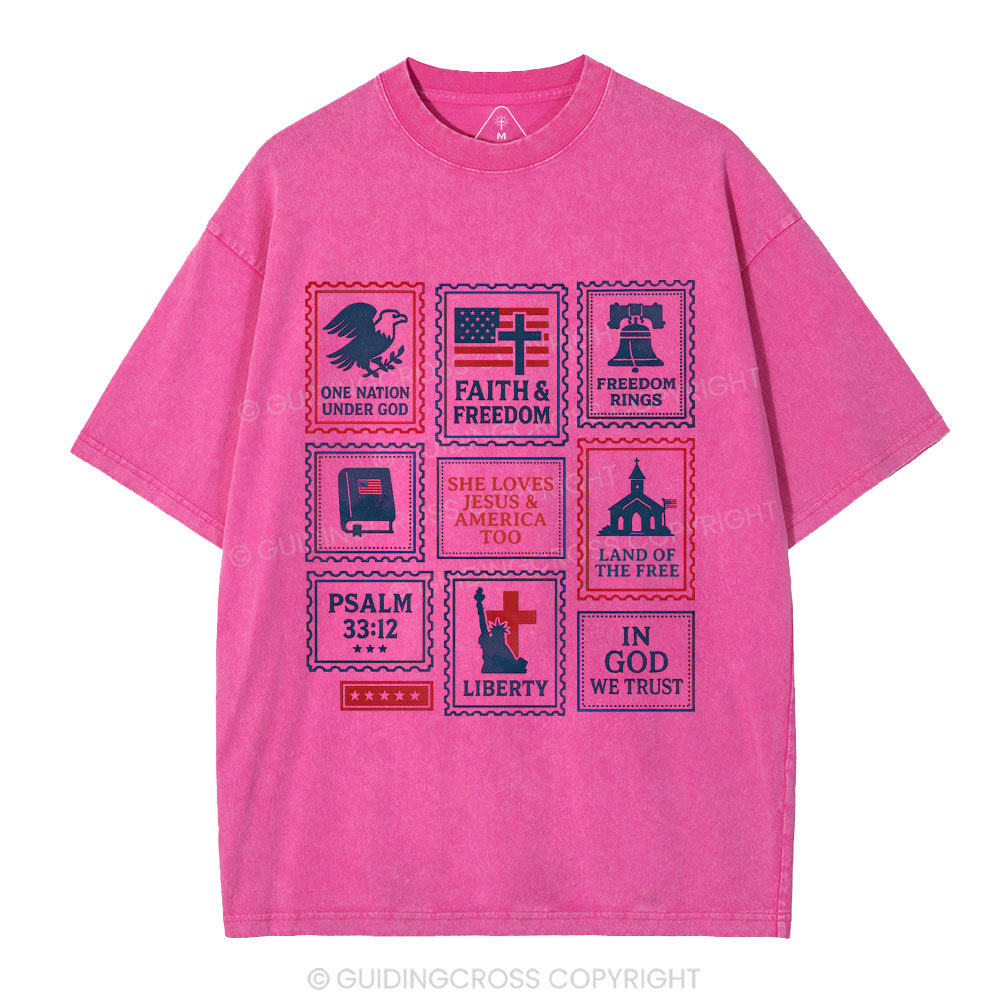 She Loves Jesus &America Too Christian Washed T-Shirt