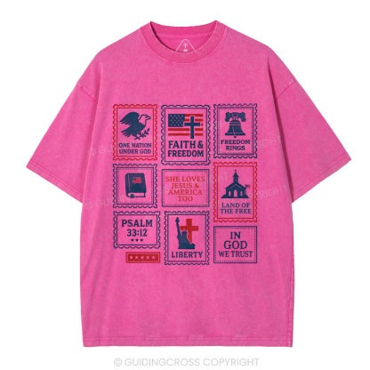 She Loves Jesus &America Too Christian Washed T-Shirt