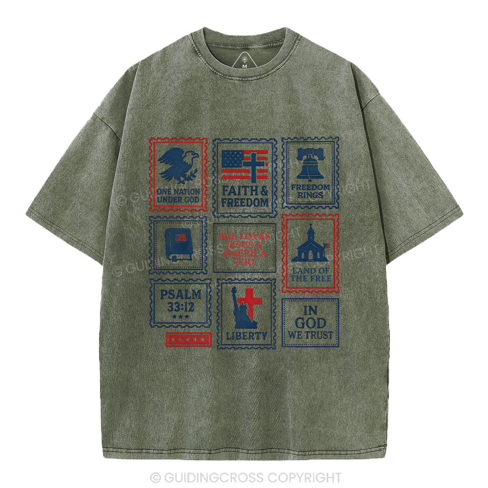 She Loves Jesus &America Too Christian Washed T-Shirt