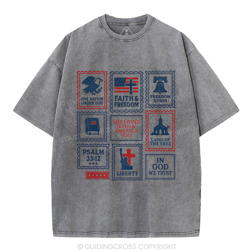 She Loves Jesus &America Too Christian Washed T-Shirt