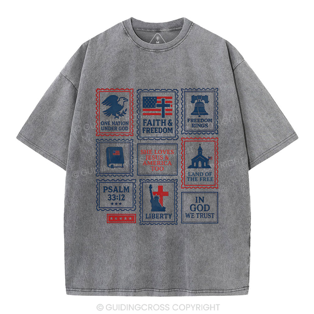 She Loves Jesus &America Too Christian Washed T-Shirt