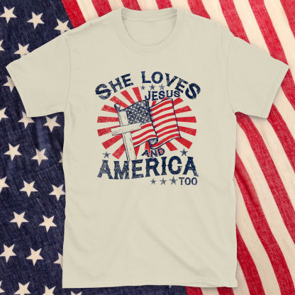 She Loves Jesus And America Christian Washed T-Shirt