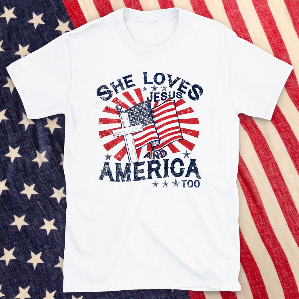 She Loves Jesus And America Christian Washed T-Shirt