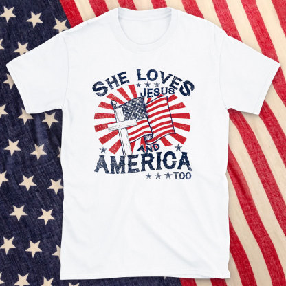 She Loves Jesus And America Christian Washed T-Shirt