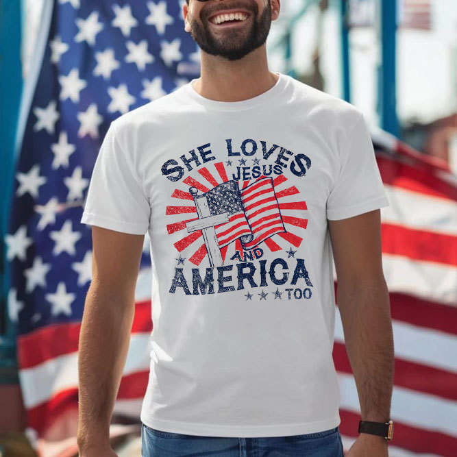 She Loves Jesus And America Christian Washed T-Shirt