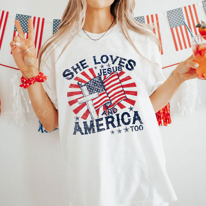 She Loves Jesus And America Christian Washed T-Shirt