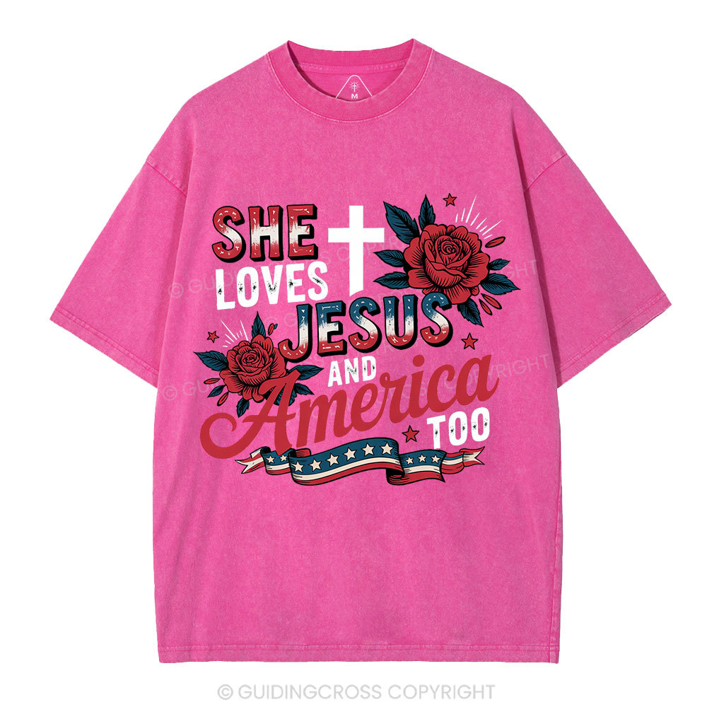 She Loves Jesus And America Christian Washed T-Shirt