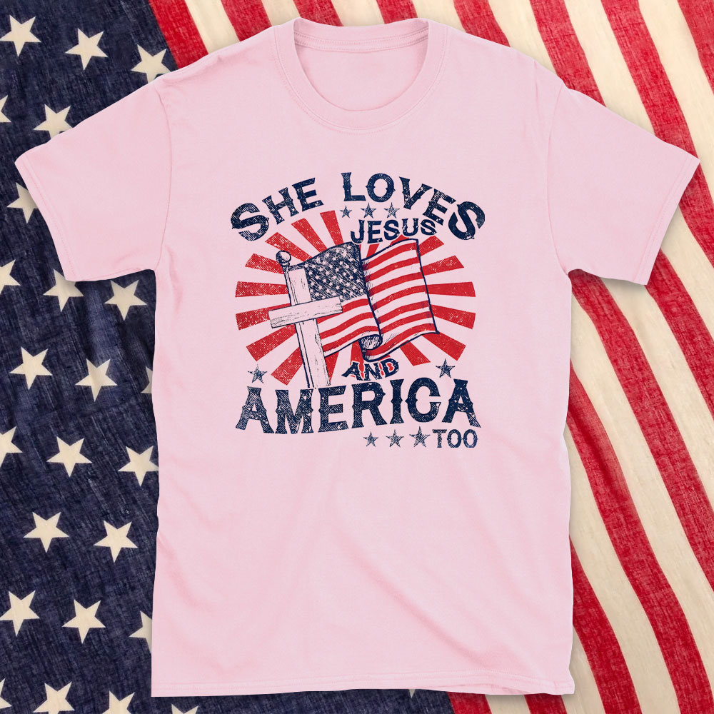 She Loves Jesus And America Christian Washed T-Shirt