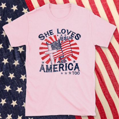 She Loves Jesus And America Christian Washed T-Shirt
