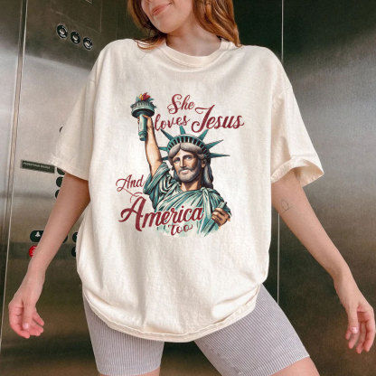 She Loves Jesus And America Christian Washed T-Shirt