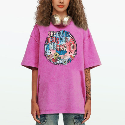 She Loves Jesus And America Too Christian Washed T-Shirt