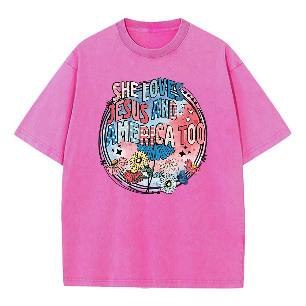 She Loves Jesus And America Too Christian Washed T-Shirt