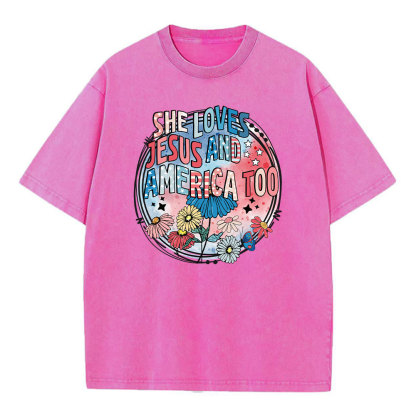 She Loves Jesus And America Too Christian Washed T-Shirt