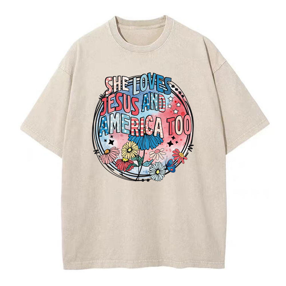 She Loves Jesus And America Too Christian Washed T-Shirt