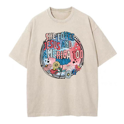 She Loves Jesus And America Too Christian Washed T-Shirt