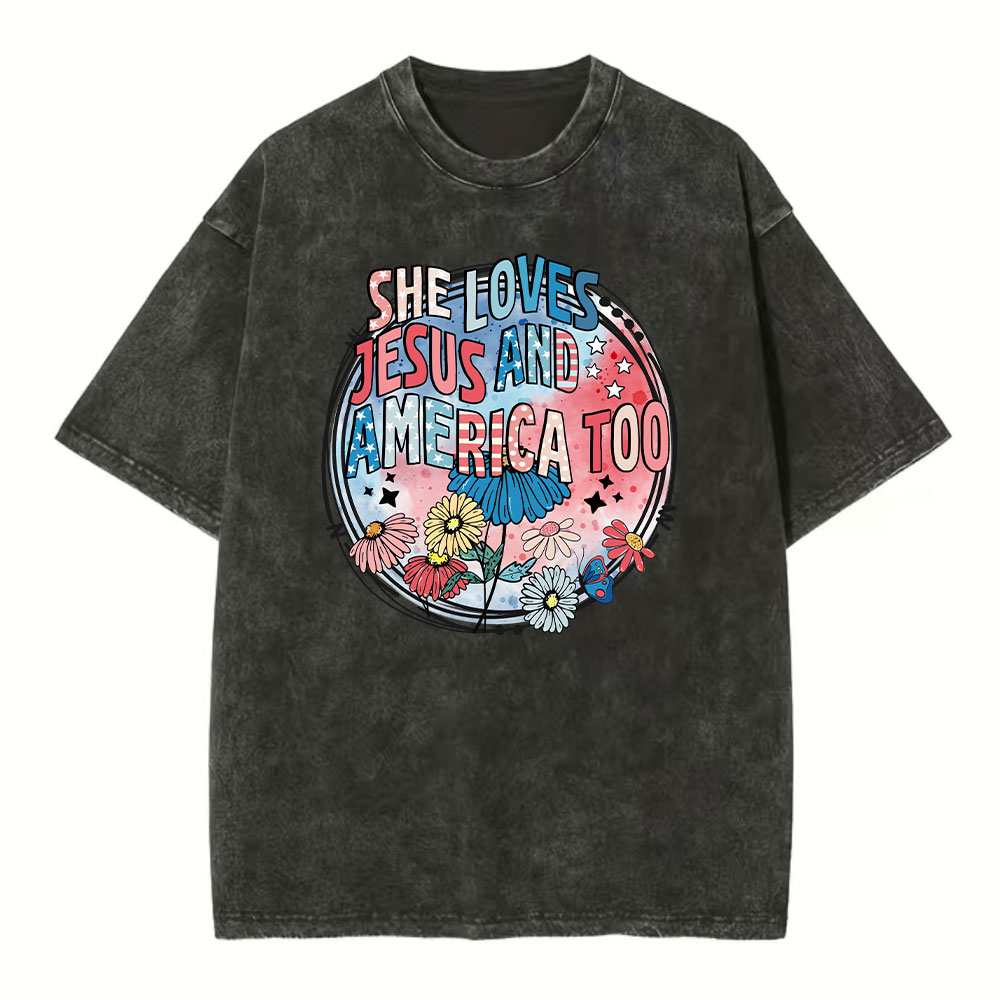 She Loves Jesus And America Too Christian Washed T-Shirt