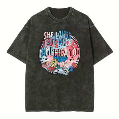 She Loves Jesus And America Too Christian Washed T-Shirt