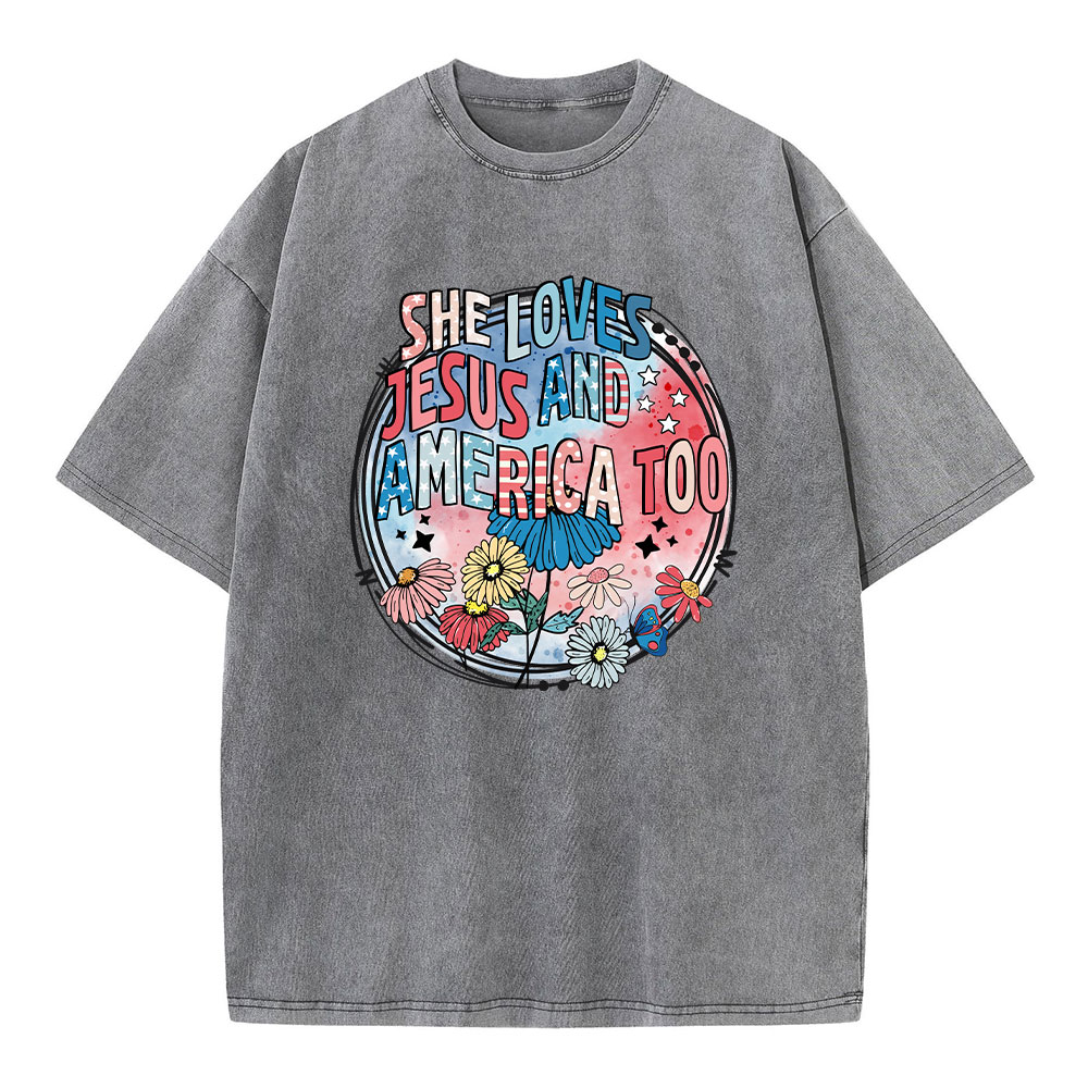 She Loves Jesus And America Too Christian Washed T-Shirt
