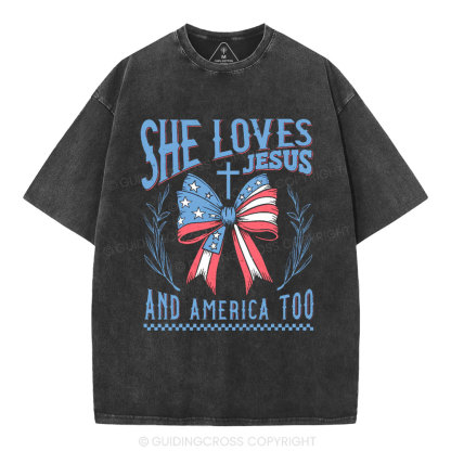 She Loves Jesus And America Too Christian Washed T-Shirt