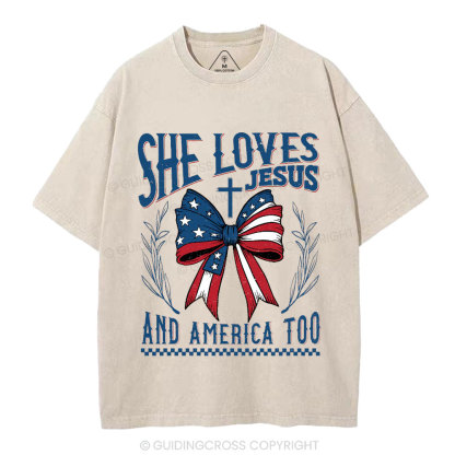 She Loves Jesus And America Too Christian Washed T-Shirt