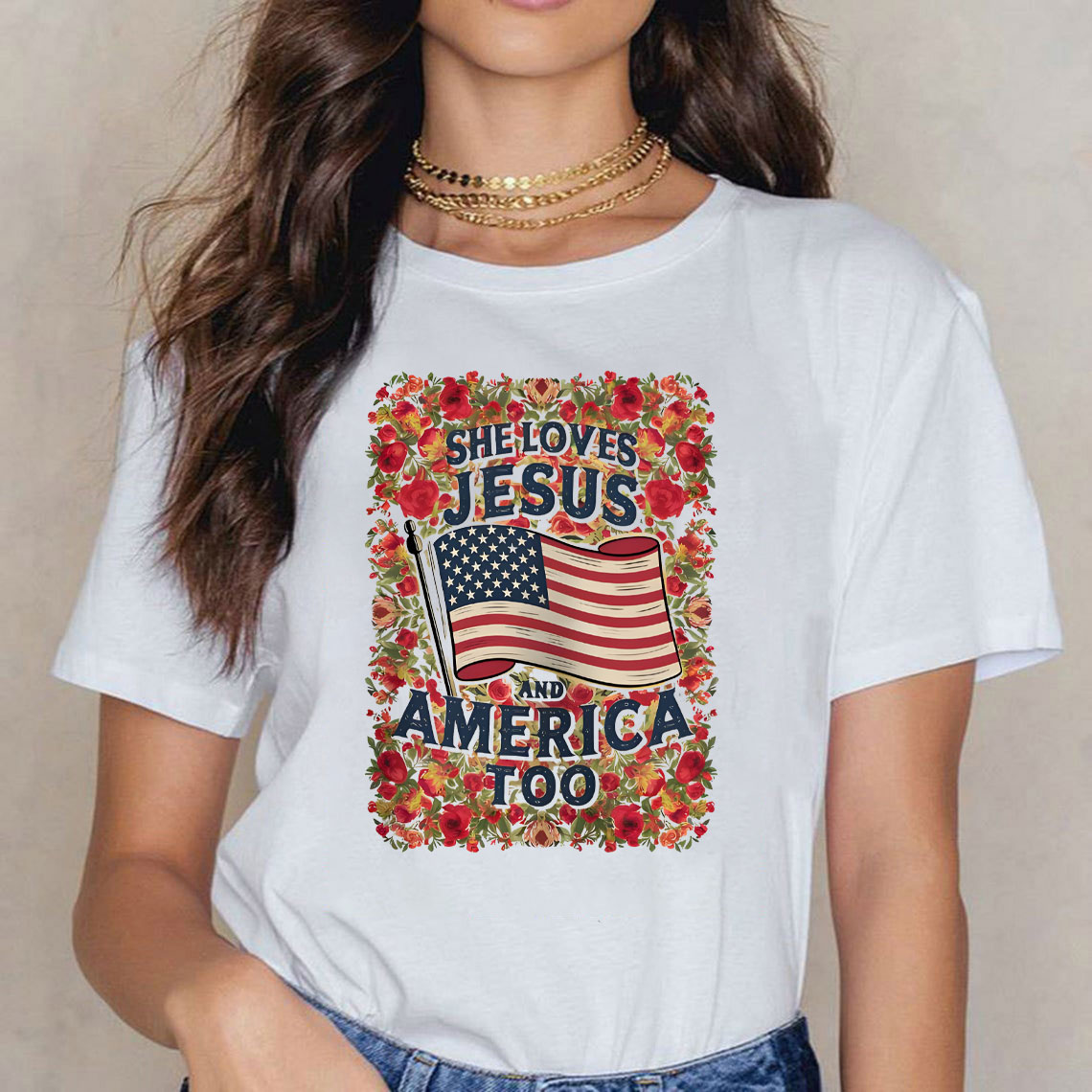 She Loves Jesus And America Too Chrsitian T-Shirt