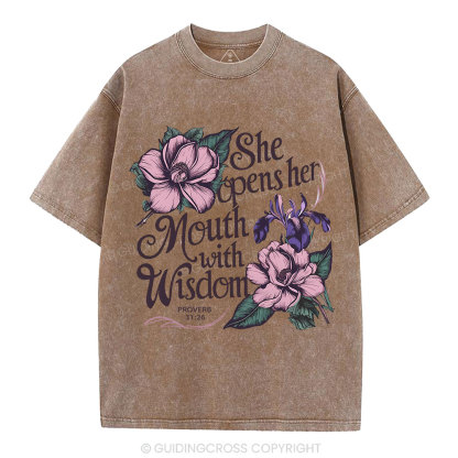 She Opens Her Mouth With Wisdom Washed T-Shirt